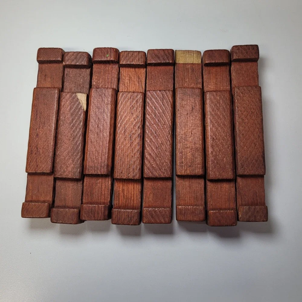 Vintage Square Building Blocks Dark Wood Interlocking Set of 8 Architectural Toy